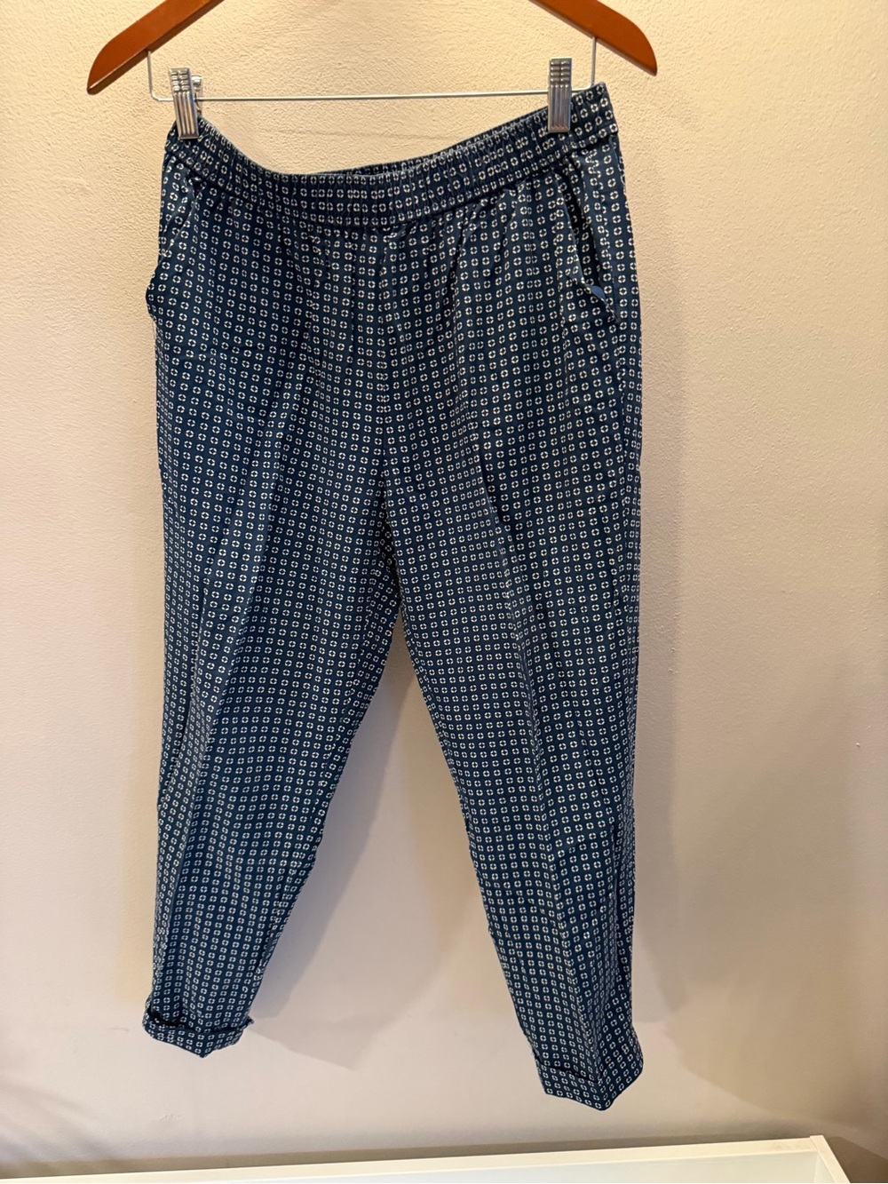 Madewell Blue Geometric Tile Print Elastic Waist Tapered Pull On Pants Medium